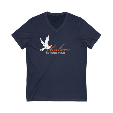 Shalom-- the fullness of peace --  Short Sleeve V-Neck Tee l Dark color