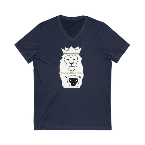 Lion and the Lamb -- the fullness of peace --  Short Sleeve V-Neck Tee l Dark color