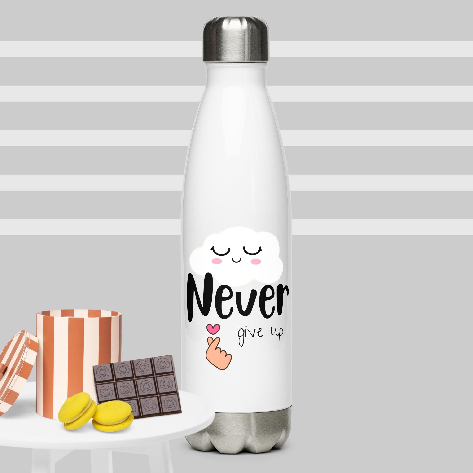 Never give up -- Stainless steel water bottle