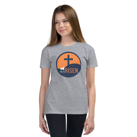 He is risen-- Unisex Youth Short Sleeve T-Shirt